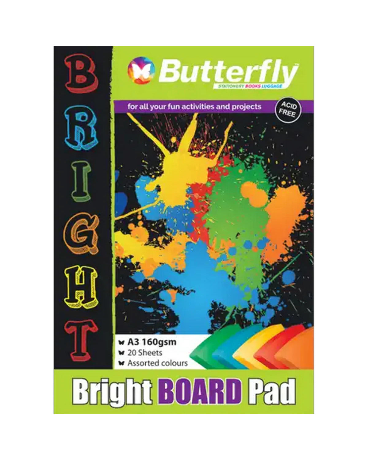 BUTTERFLY A3 BRIGHT BOARD PAPER 20 SHEETS 160GSM