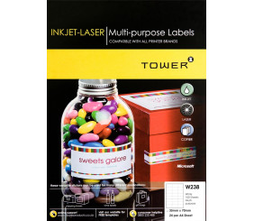 Tower Inkjet-Laser Labels 100 Sheets W238 24 per A4 Sheet