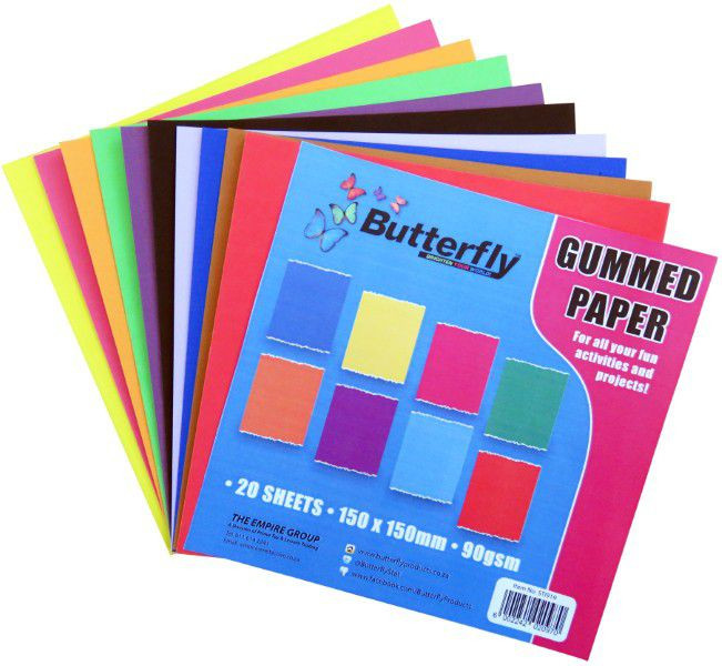 BUTTERFLY 20 SHEETS 150 X 150MM GUMMED PAPER 90 GSM ASSORTED COLOURS